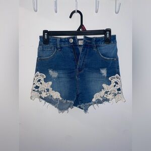 Denim Lace Trim Women Shorts